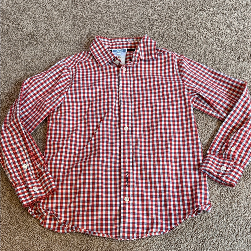 Jacadi Red and White Checkered Gingham Kids Shirt, size 8